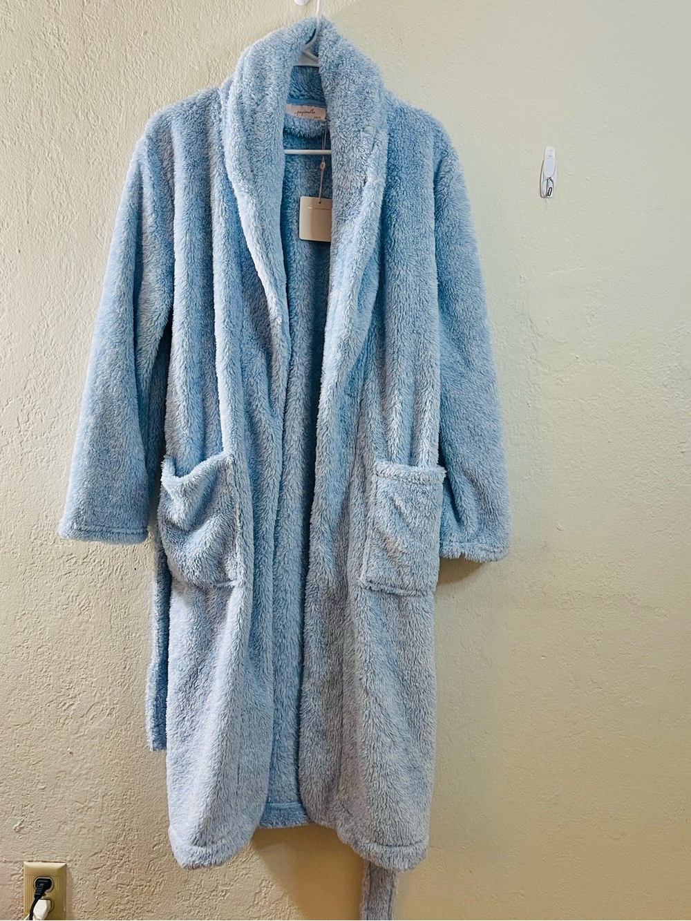 NWT Papinelle Plush Robe Women Size XS/S Blue Pockets Soft Comfy Loungewear